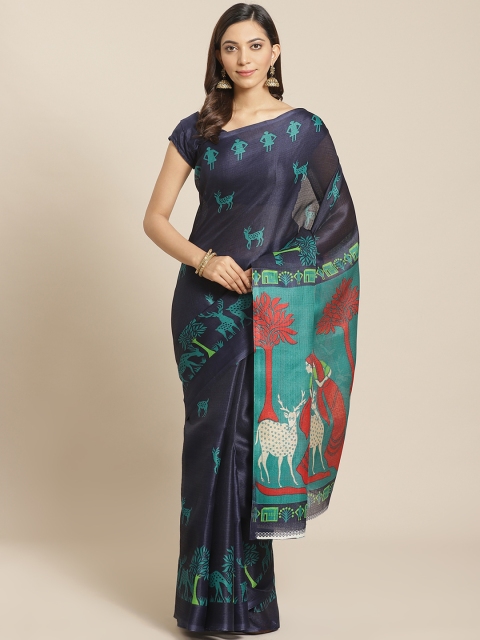 

KALINI Navy Blue Printed Mysore Silk Saree