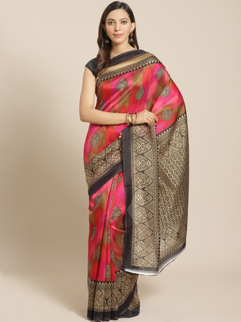 

KALINI Pink & Beige Printed Mysore Silk Saree