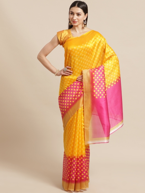 

KALINI Yellow & Pink Polka Dot Print Saree