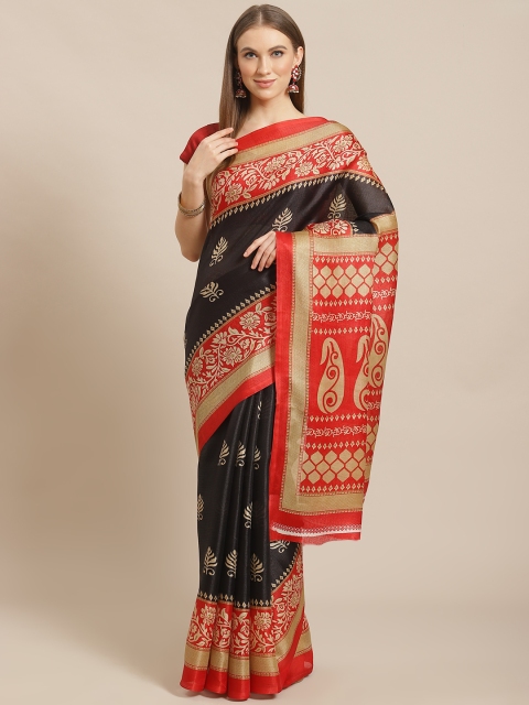 

KALINI Black & Red Printed Mysore Silk Saree