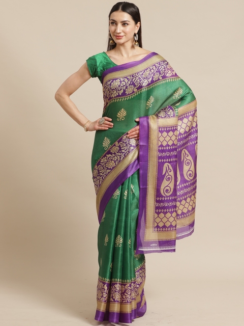 

KALINI Green & Beige Printed Mysore Silk Saree