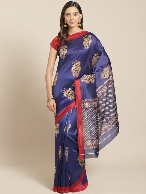 

KALINI Navy Blue & Beige Art Silk Kalamkari Print Kanjeevaram Saree