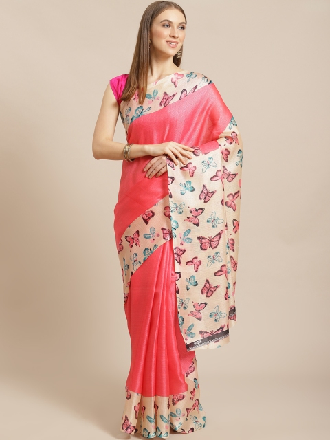 

KALINI Pink Solid Kanjeevaram Saree