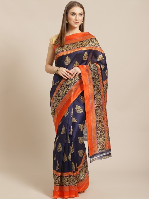 

KALINI Navy Blue & Beige Printed Saree