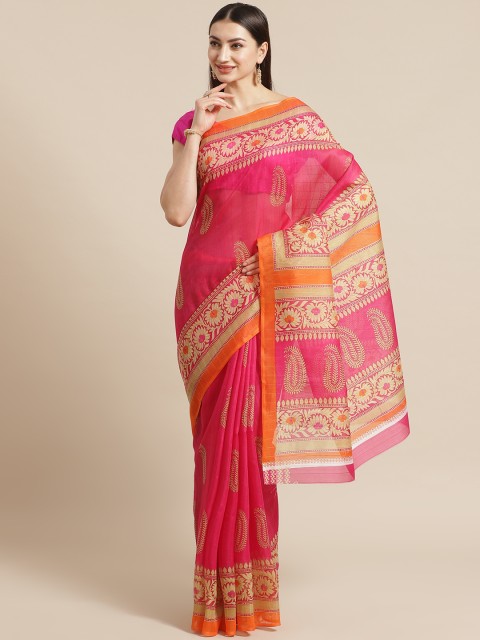 

KALINI Pink & Beige Printed Mysore Silk Saree