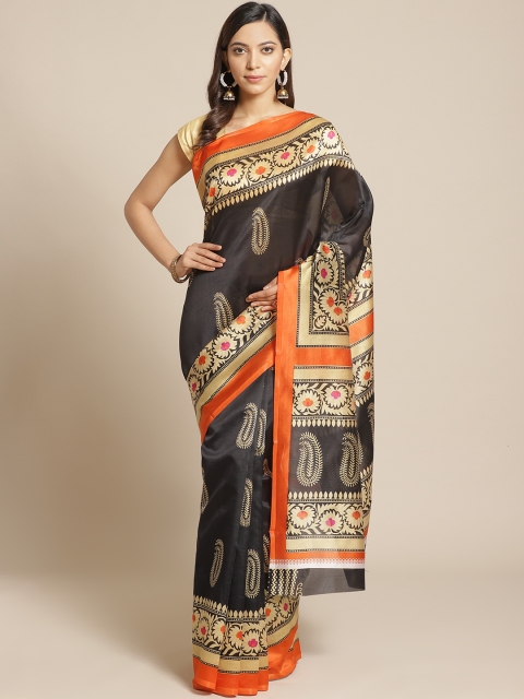 

KALINI Black & Beige Printed Mysore Silk Saree