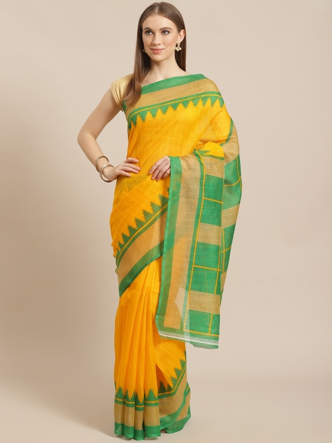 

KALINI Yellow & Green Self-Striped Saree
