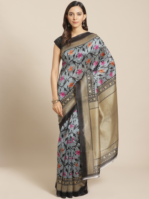 

KALINI Grey & Black Printed Mysore Silk Saree