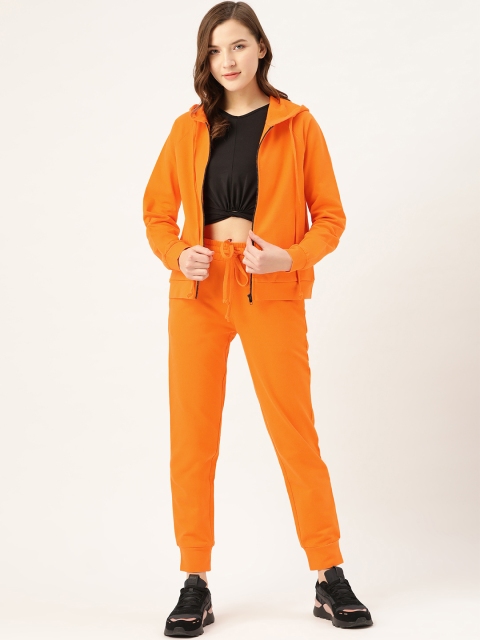 

Besiva Women Orange Solid Pure Cotton Hooded Tracksuit