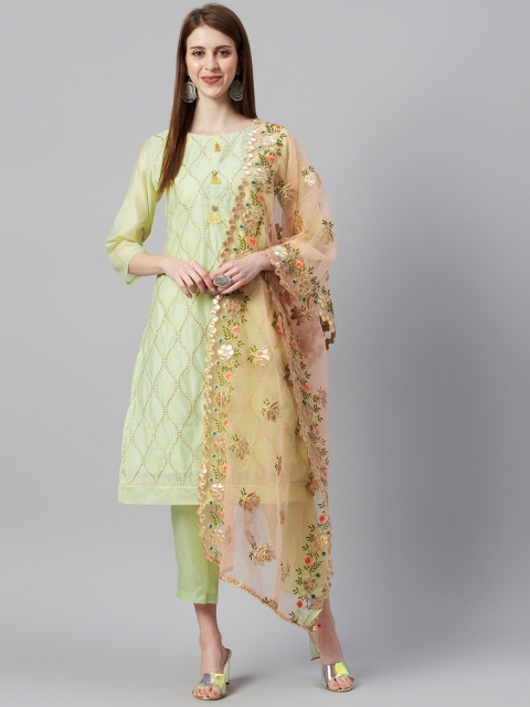 

KSUT Green & Peach-Coloured Embroidered Unstitched Dress Material
