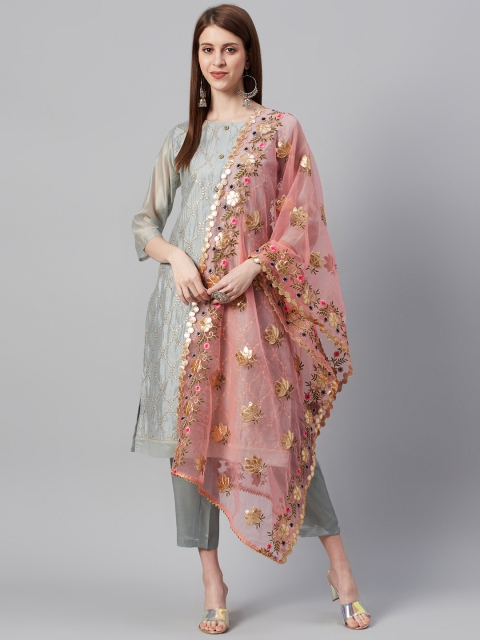 

KSUT Grey & Peach-Coloured Embroidered Unstitched Dress Material
