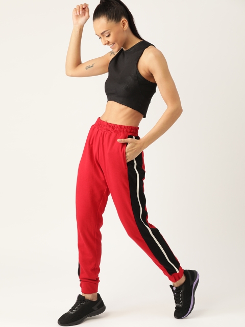 

DressBerry Women Red & Black Solid Joggers with Side Taping