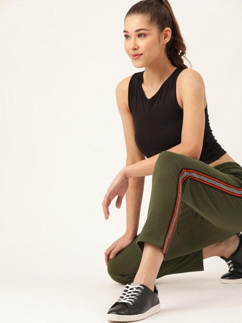 

DressBerry Women Olive Green Solid Cropped Track Pants