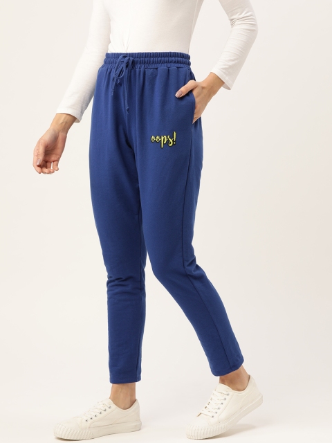 

DressBerry Women Blue Solid Track Pants with Applique Detail