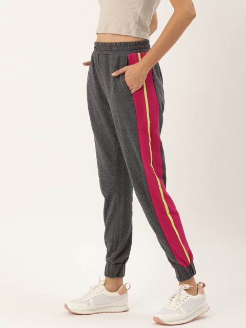 

DressBerry Women Charcoal Grey & Magenta Pink Straight Fit Colourblocked Joggers