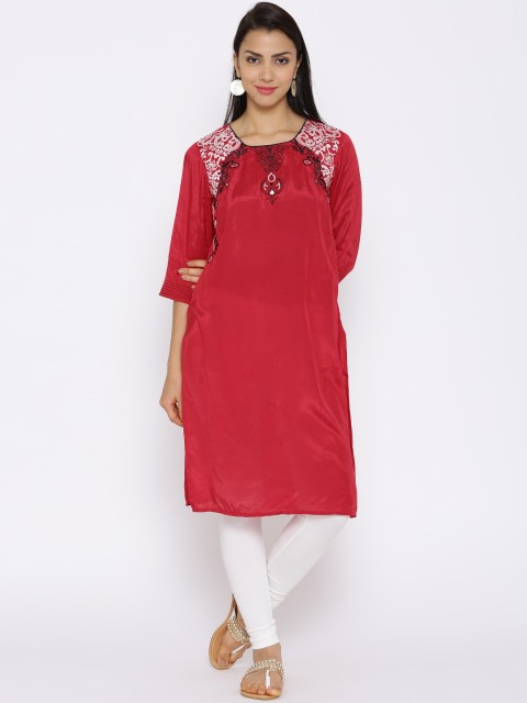 

Aurelia Red Embroidered Detail Kurta