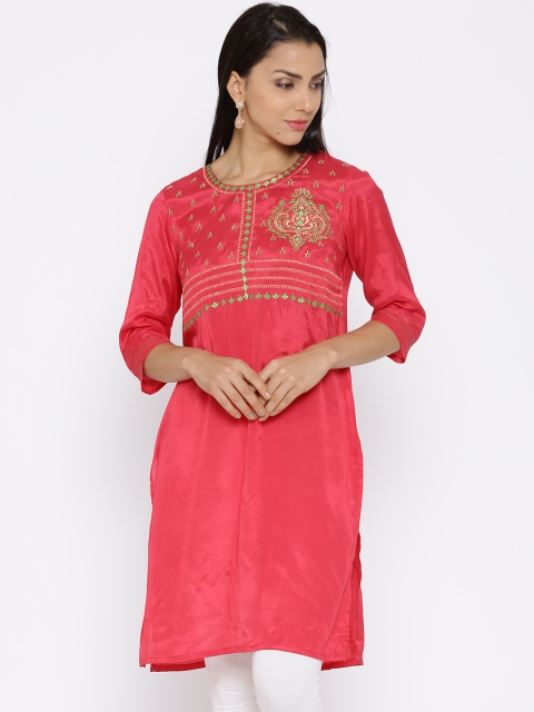 

Aurelia Coral Red Embroidered Kurta