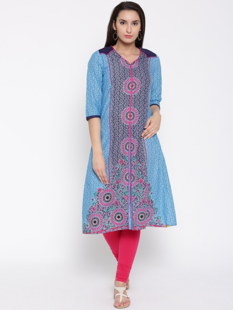 

Aurelia Blue Floral Print A-Line Kurta