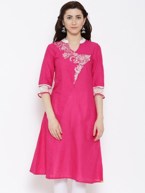 

Aurelia Pink Embroidered A-Line Kurta
