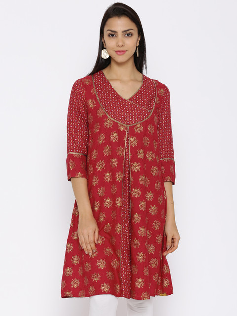 

Aurelia Red Printed A-Line Kurta