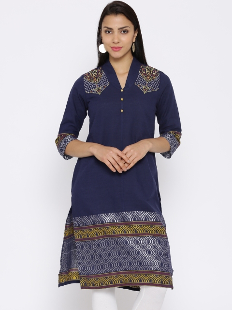 

Aurelia Navy Kurta with Woven Design, Navy blue