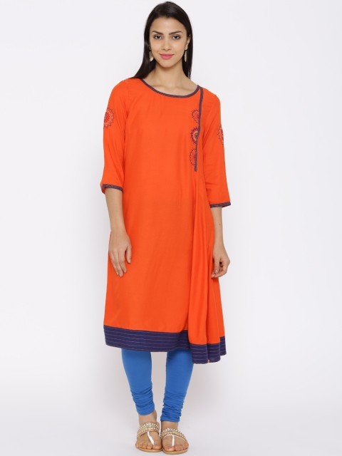 

Aurelia Orange Embroidered Detail A-Line Asymmetric Kurta