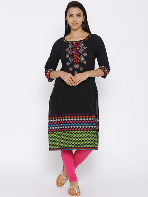 

Aurelia Black Embroidered Kurta with Woven Design