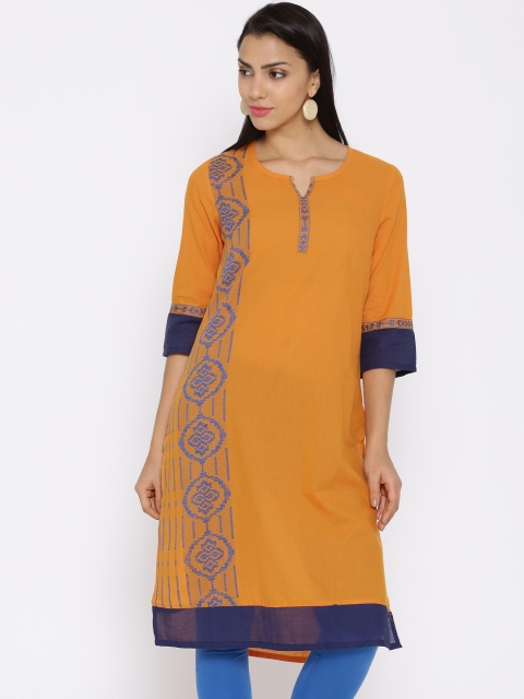 

Aurelia Orange Kurta with Woven Design