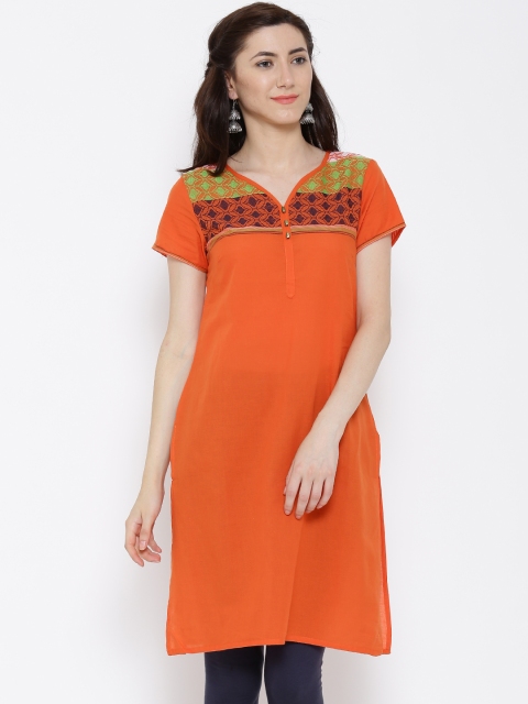 

Aurelia Orange Woven Pattern Kurta