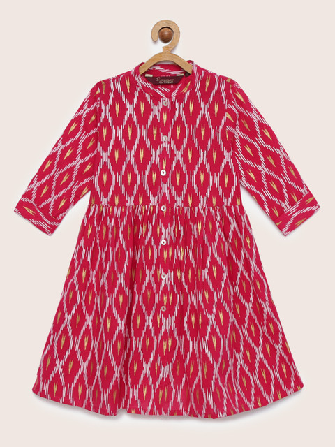 

Sangria Girls Pink & White Geometric Print Cotton A-Line Kurta