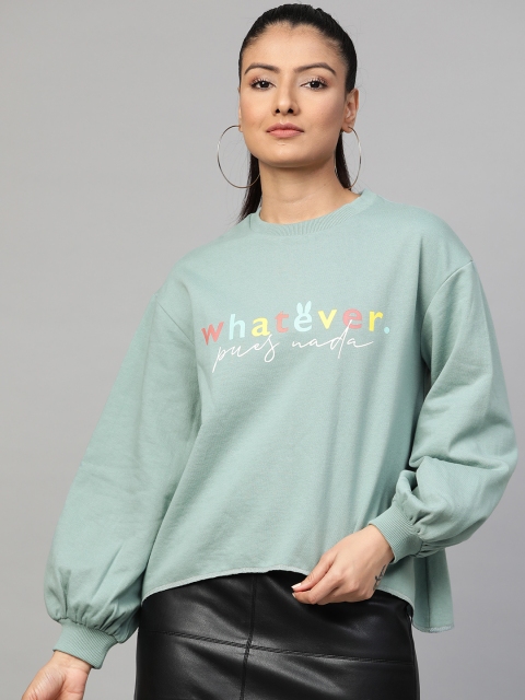 

Femella Women Sea Green Printed Sweatshirt