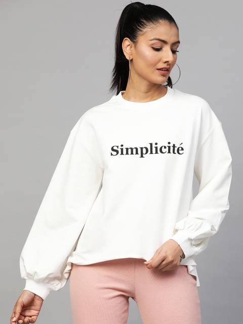 

Femella Women White Solid Sweatshirt with Typography Print Detail
