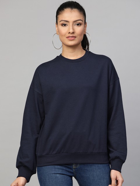 

Femella Women Navy Blue Solid Sweatshirt