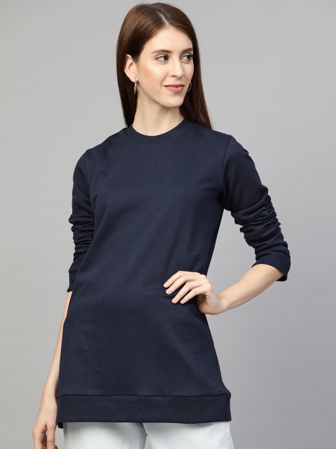 

Femella Women Navy Blue Solid Longline Sweatshirt