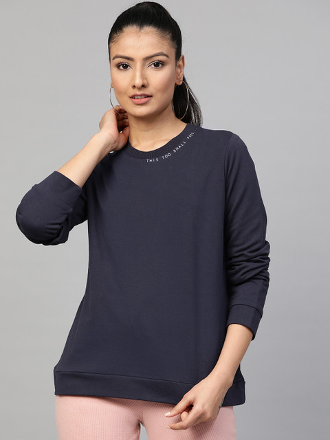 

Femella Women Navy Blue Solid Sweatshirt