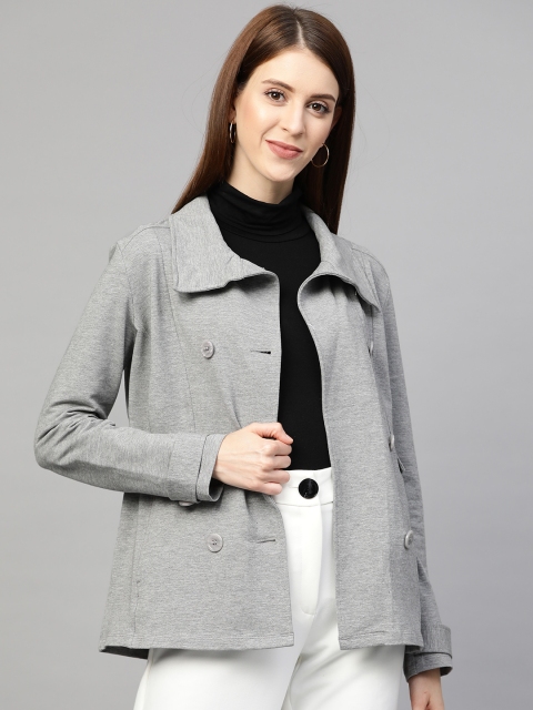 

Famella Women Grey Melange Solid Double-Breasted Tailored Jacket