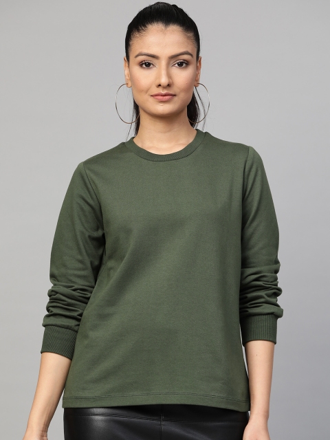 

Femella Women Olive Green Solid Sweatshirt