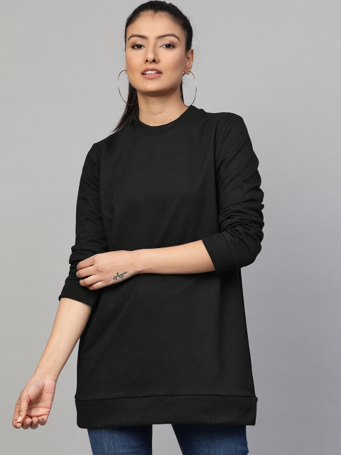 

Femella Women Black Solid Longline Sweatshirt