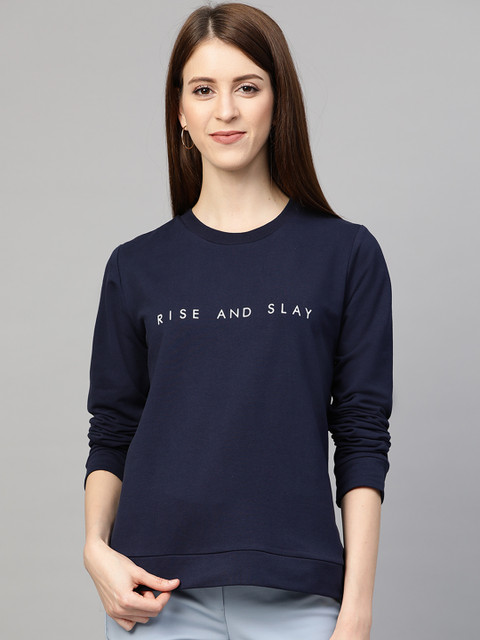 

Femella Women Navy Blue & White Printed Sweatshirt