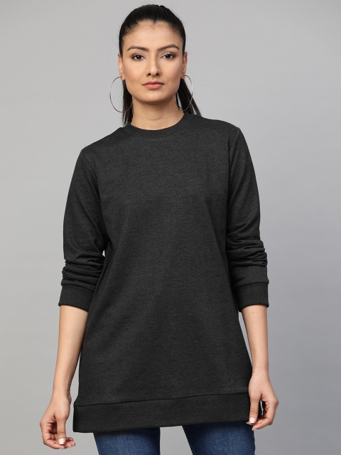 

Femella Women Charcoal Grey Solid Longline Sweatshirt