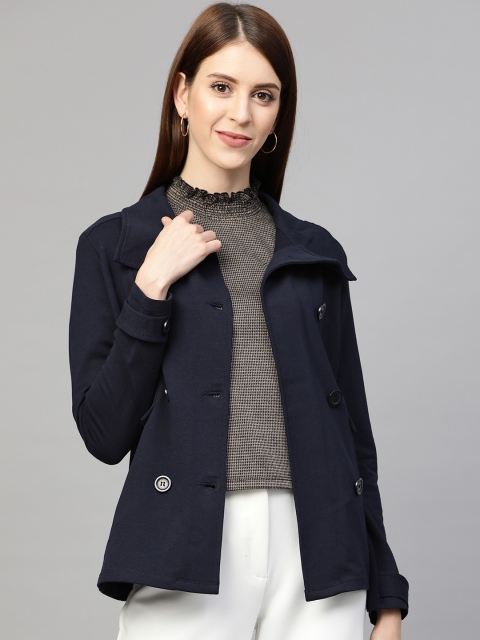 

Femella Women Navy Blue Solid Double-Breasted Tailored Jacket