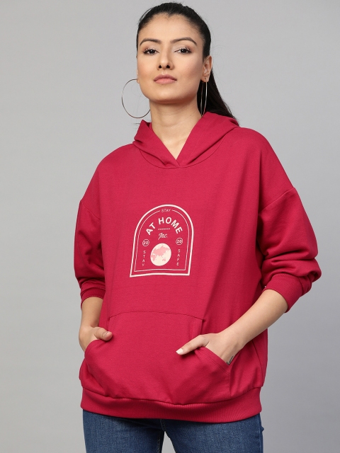 

Femella Women Red & Cream-Coloured Printed Hooded Sweatshirt