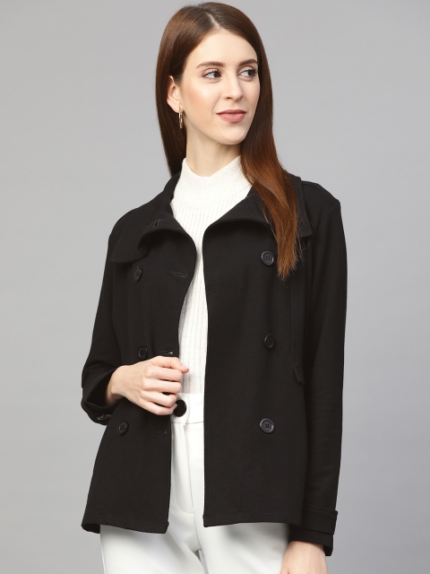 

Femella Women Black Solid Double-Breasted Tailored Jacket