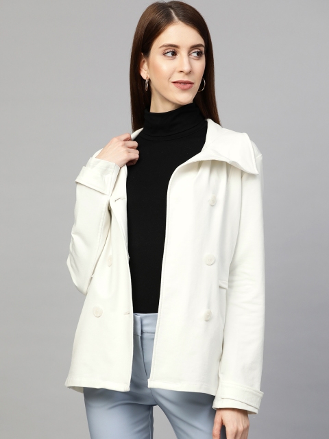 

Femella Women Solid Double-Breasted Tailored Jacket, Off white