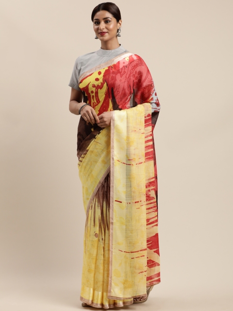 

Kalini Brown & Yellow Polycotton Printed Saree