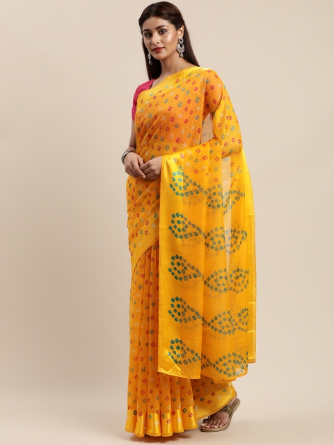 

Mirchi Fashion Mustard Yellow & Green Polycotton Printed Bandhani Saree