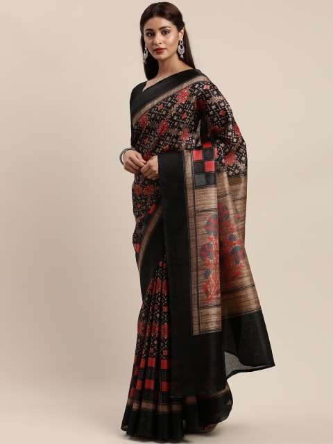 

Mirchi Fashion Black & Red Art Silk Block Printed Saree