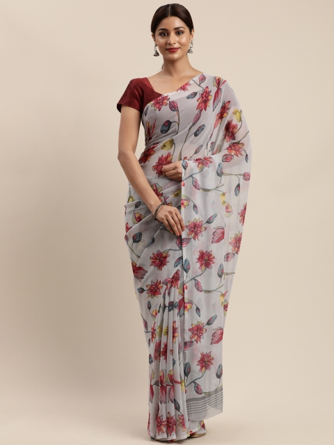 

Mirchi Fashion Grey & Pink Poly Georgette Floral Printed Saree