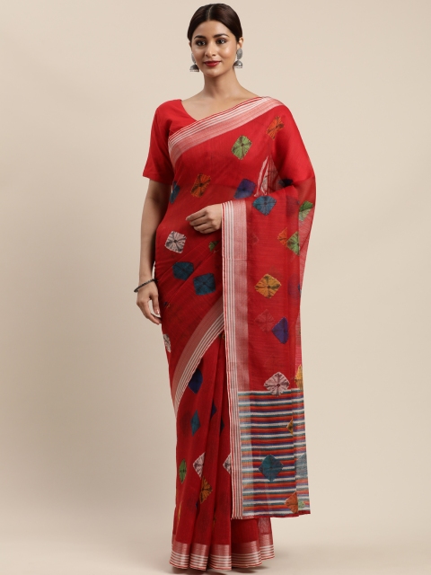 

Kalini Red & Green Polycotton Printed Saree