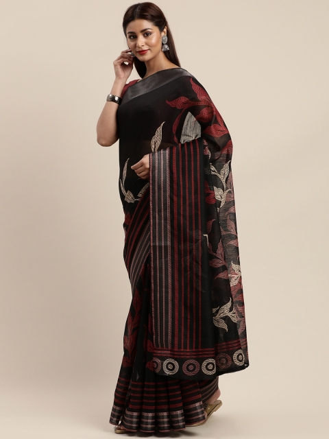 

Mirchi Fashion Black & Maroon Polycotton Printed Saree